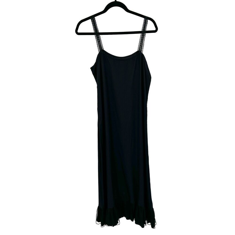 APRIL CORNELL Vintage Black Lace Ruffle Hem Spaghetti Strap Slip Dress Small